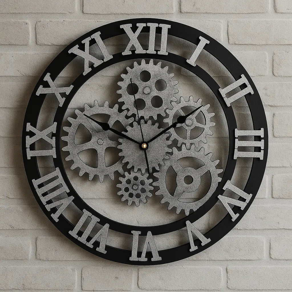 Silver Gear Wall Clock - Steampunk Industrial Statement - Everything Unique Creations