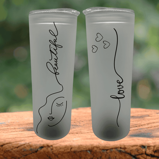 25oz Frosted Glass Skinny Tumbler - Bamboo Lid & Straw - Everything Unique Creations