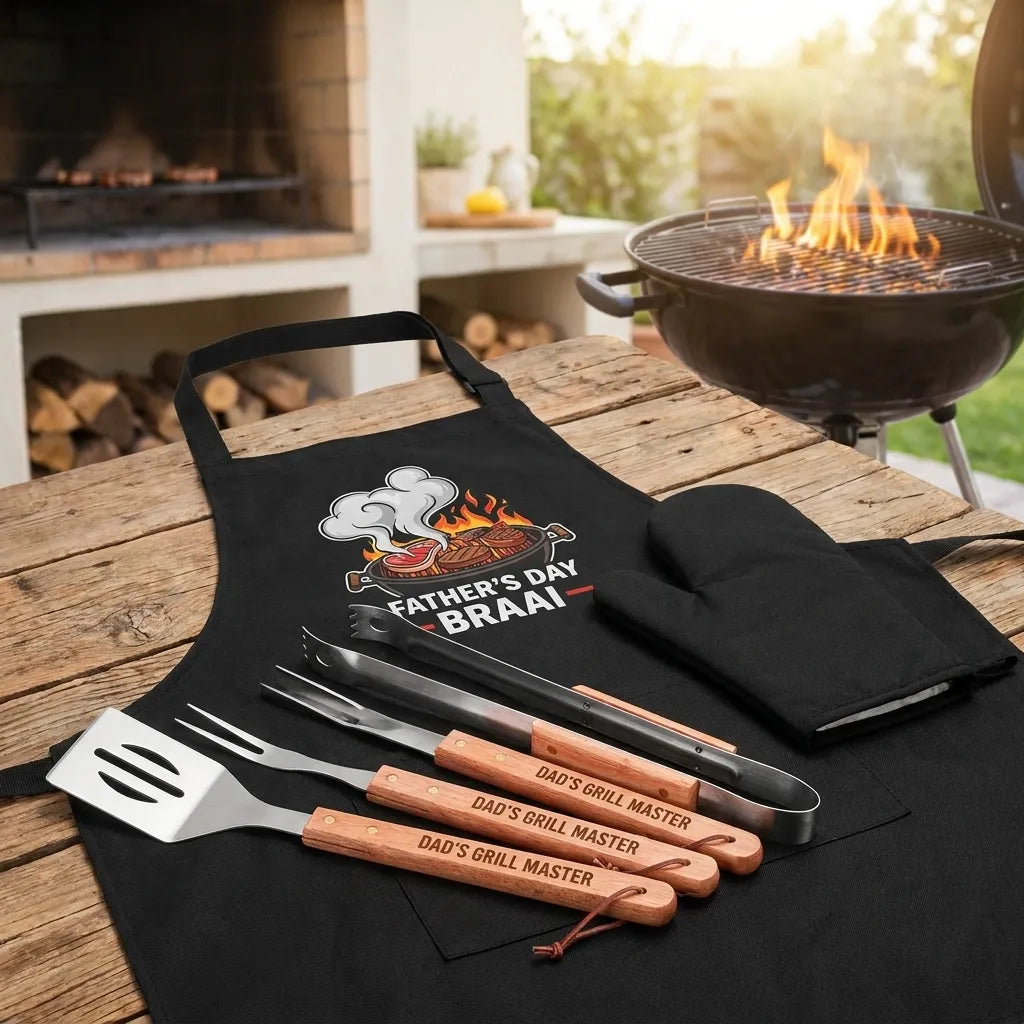 Griller 4-Piece Braai Apron Set - Foldable Apron & Tools - Everything Unique Creations