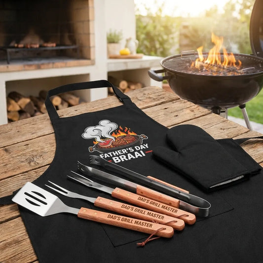 Griller 4-Piece Braai Apron Set - Foldable Apron & Tools - Everything Unique Creations