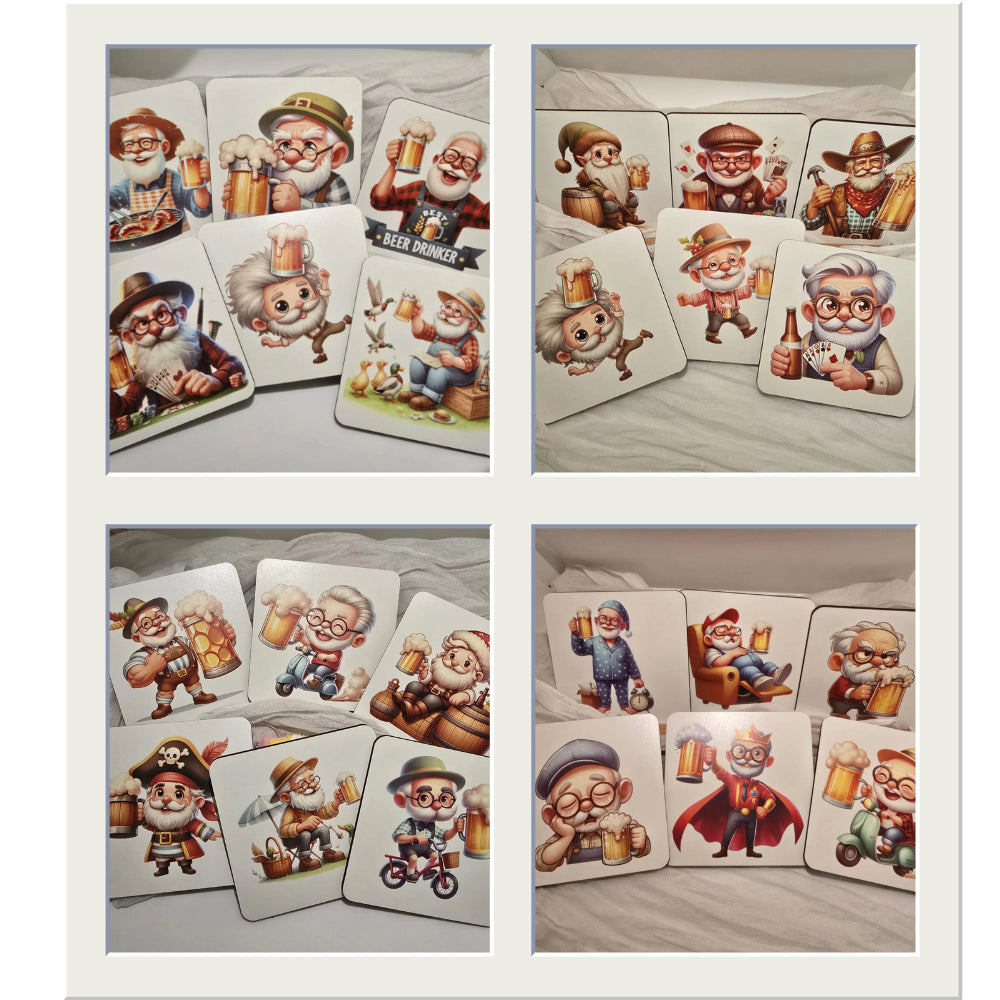 Funny Grandpa Beer Coaster Set - 6 MDF Coasters - Everything Unique Creations