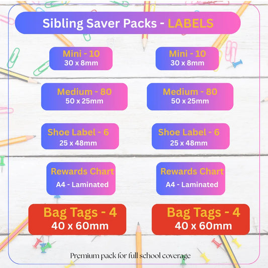 Sibling Saver School Label Pack - Double Coverage - Everything Unique Creations