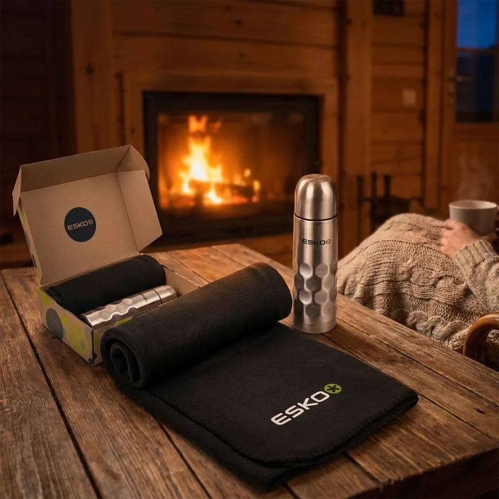 Alps Winter Blanket Gift Set - Fleece Blanket & Flask - Everything Unique Creations