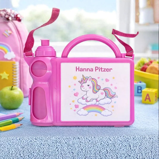 Personalised Kids Lunchbox Caddy with Bottle - Pink or Blue - Everything Unique Creations