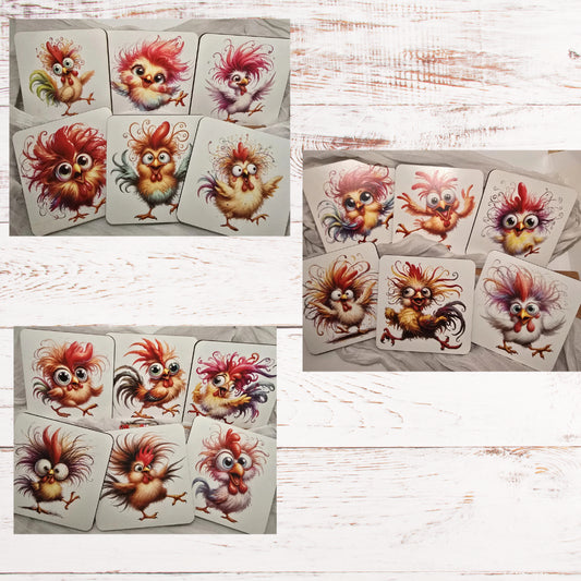 Crazy Chicken Coaster Set - 6 MDF Coasters - Everything Unique Creations