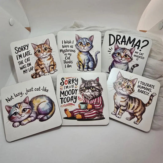 Kitty Cat Coaster Set - 6 MDF Coasters | Cat Lover Gift - Everything Unique Creations