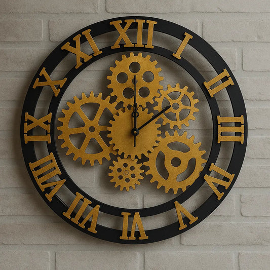 Gold Gear Wall Clock - Steampunk Industrial Statement - Everything Unique Creations