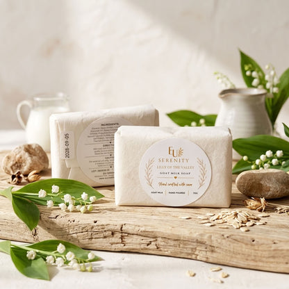 Lilly of the Valley Goat Milk Soap on driftwood with oats and flowers
