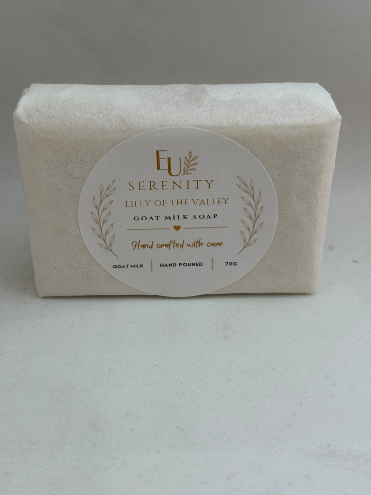 Lilly of the Valley Goat Milk Soap 70 g wrapped in white tissue paper