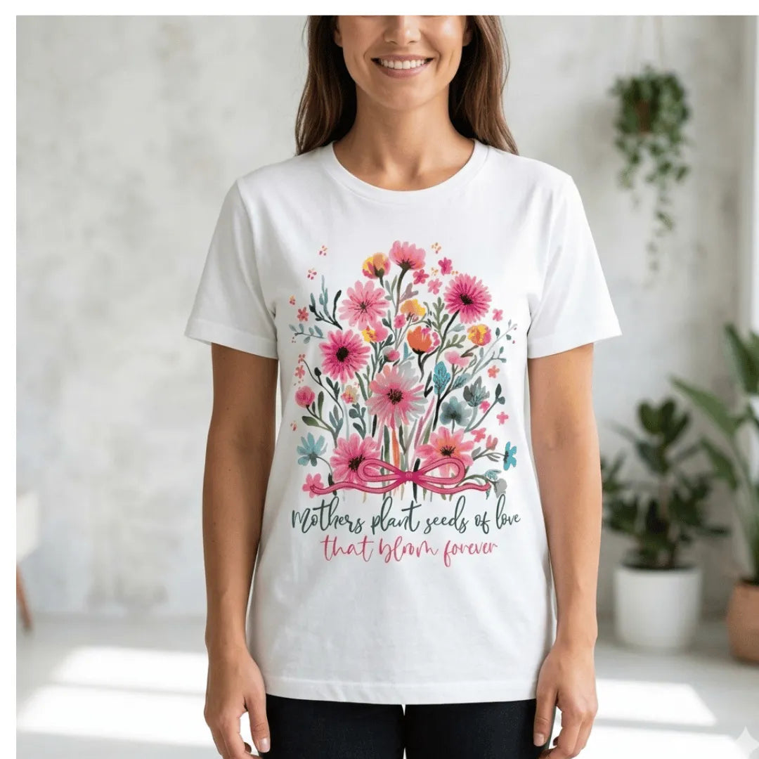 Mother's Day Floral T-Shirt - Always Your Little Girl | White Sublimation Tee - Everything Unique Creations