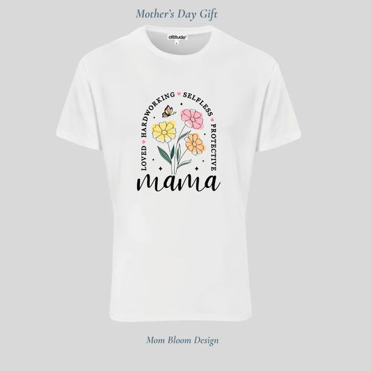 Mother's Day Floral T-Shirt - Mama Floral Word Art | White Sublimation Tee - Everything Unique Creations