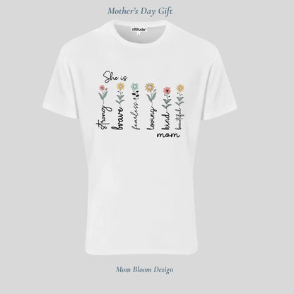Mother's Day Floral T-Shirt - She Is Strong & Brave | White Sublimation Tee - Everything Unique Creations
