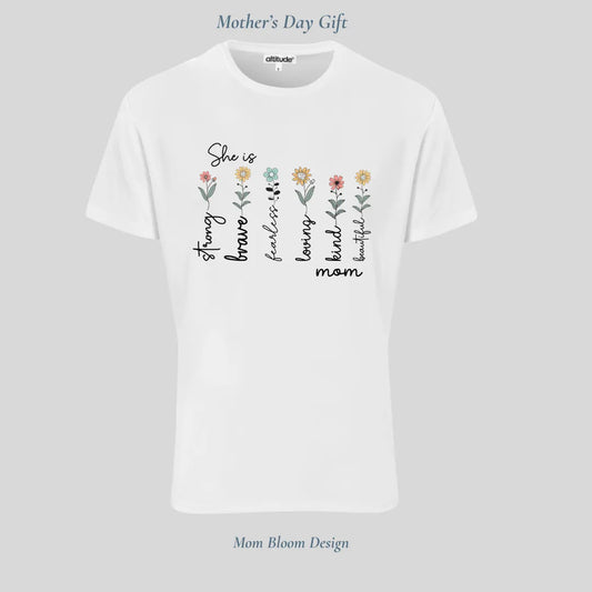 Mother's Day Floral T-Shirt - She Is Strong & Brave | White Sublimation Tee - Everything Unique Creations
