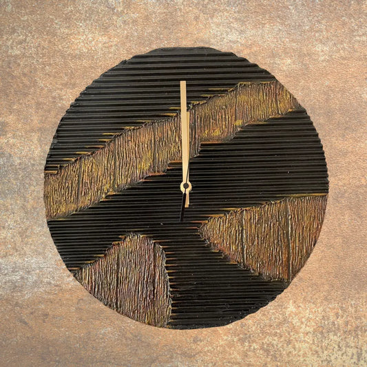 Black & Gold Wall Clock - Handcrafted Textured 35cm - Everything Unique Creations