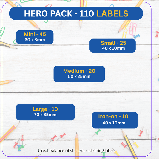 Personalised School Name Labels - Hero Pack (110) - Everything Unique Creations