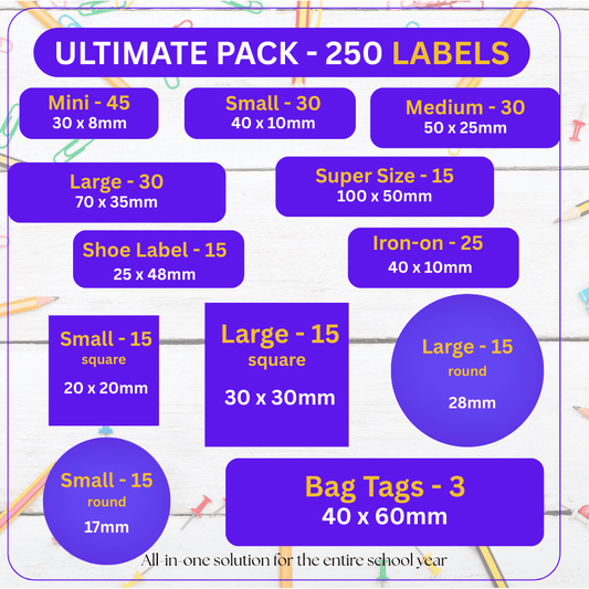 Personalised School Name Labels - Ultimate Pack (250) - Everything Unique Creations