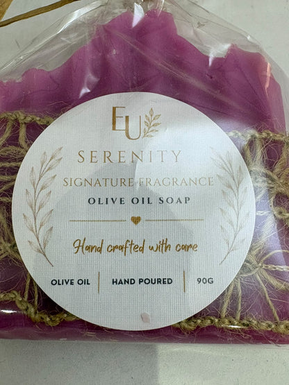 Signature Fragrance Olive Oil Soap label close-up