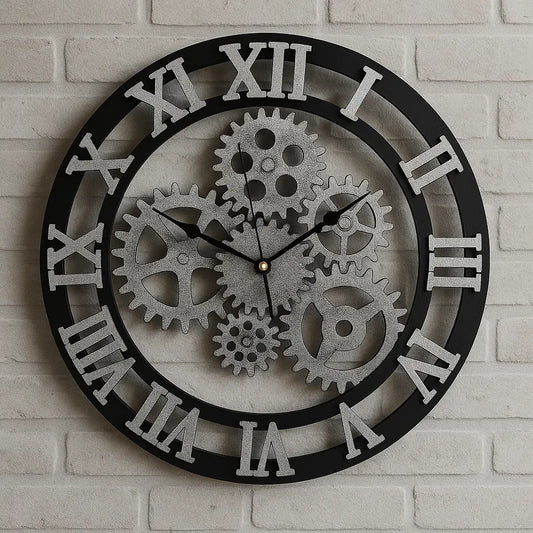 Silver Gear Wall Clock - Steampunk Industrial Statement - Everything Unique Creations