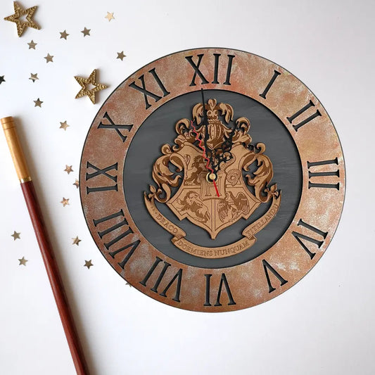 Wizard Crest Wall Clock - Hand-Painted Double-Layer 30cm - Everything Unique Creations