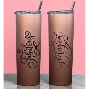 20oz Rose Gold Stainless Steel Skinny Tumbler with custom print – Fabulous and Magical design