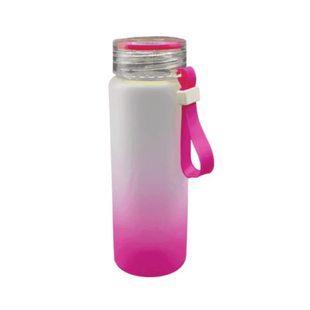 500ml frosted glass sublimation bottle with pink strap, frosted surface for custom printing
