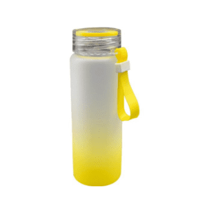 500ml frosted glass sublimation bottle with yellow strap, eco-friendly custom drinkware