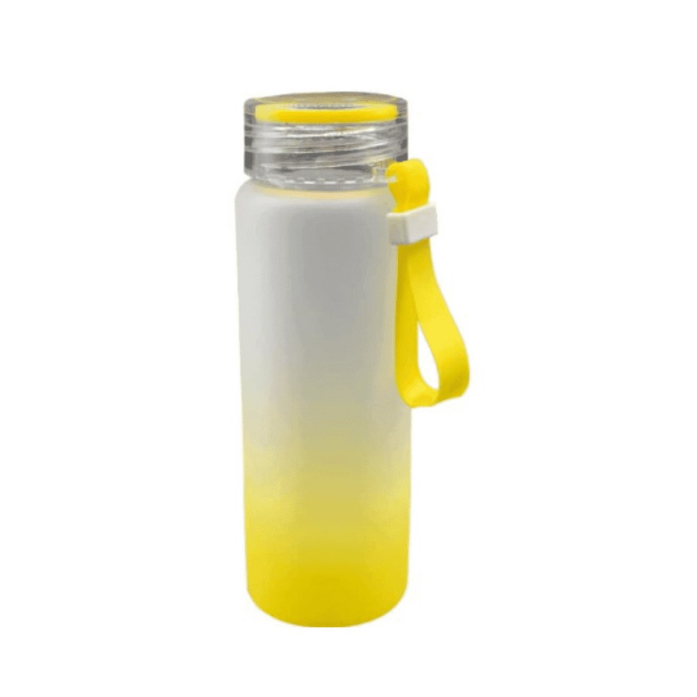500ml frosted glass sublimation bottle with yellow strap, eco-friendly custom drinkware