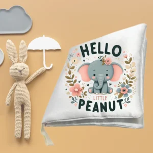 Personalized sublimation baby story book with elephant and “Hello Little Peanut” design
