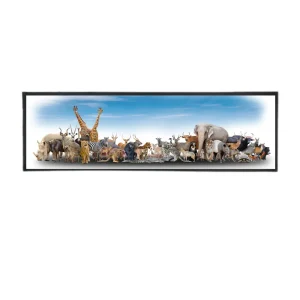 96x26cm Black Rubber Bar Mat with sublimation print of African wildlife animals and blue sky