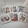 Funny cat coaster set of 6 – sublimated MDF wood coasters with cat quotes