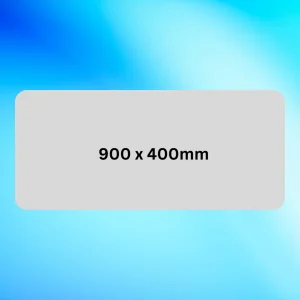 Sublimation deskpad mockup 900x400mm with grey surface on blue background