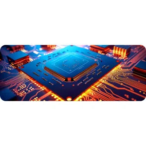 Sublimation deskpad 900x400mm with glowing microchip and circuit board design
