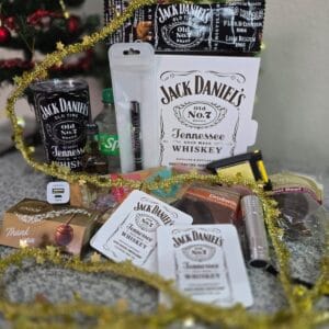 Jack Daniel’s Gentleman’s Gift Box with custom tumbler, whiskey, biltong, and men’s accessories – handcrafted South African hamper by Everything Unique Creations.