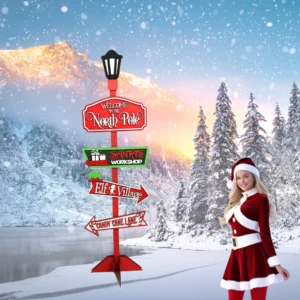 Santa’s Welcome to the North Pole Signpost – Festive Christmas Decoration