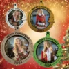 Personalized Christmas Tree Photo Hanger – 9cm wooden ornaments with custom family photos in 4 variants (Natural, White, Gold, Green)