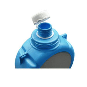 370ml blue plastic water bottle flask open lid showing screw neck detail