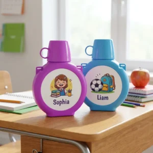 370ml blue plastic water bottle flask open lid showing screw neck detail