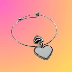 Silver adjustable heart bracelet with aluminium sublimation plate, custom print jewellery blank