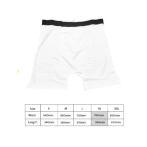 White men’s polyester boxer shorts with elastic waistband, print-ready fabric, available in sizes small to XXL