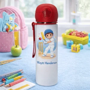 Personalised kids sippy bottle with name and illustration