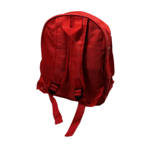 Back view of red kids backpack with adjustable shoulder straps