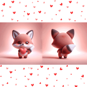 Cute brown fox Valentine mug with heart design, double-sided sublimation