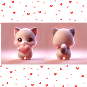 Cute cat Valentine mug with heart design, double-sided sublimation