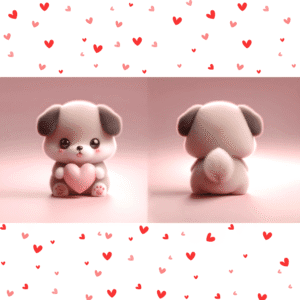 Cute dog Valentine mug with heart illustration, double-sided sublimation