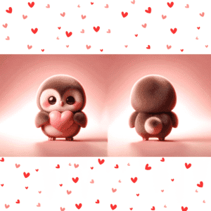 Cute fluffy owl Valentine mug with heart design, double-sided sublimation