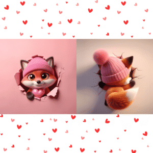 Cute fox Valentine mug with heart illustration, double-sided print