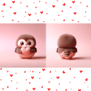 Cute fluffy owl Valentine mug with heart design, double-sided sublimation