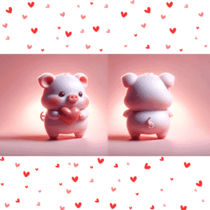 Cute piglet Valentine mug with heart design, double-sided sublimation