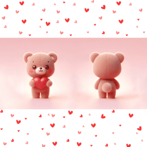 Cute teddy bear Valentine mug with heart design, double-sided sublimation