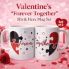 Romantic couple mugs with Forever Together text and heart puzzle